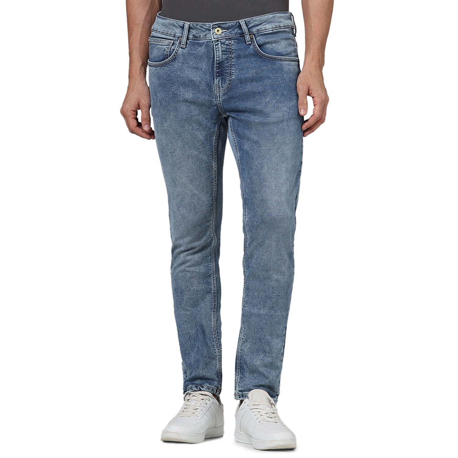 Men Blue Solid Skinny Fit Cotton Knit Denim Jeans (GOQUAD45)