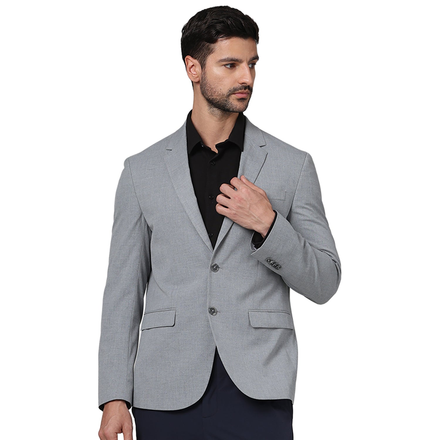 Men Grey Notched Solid Slim Fit Polyester Suit Jacket (BUAMAURY)