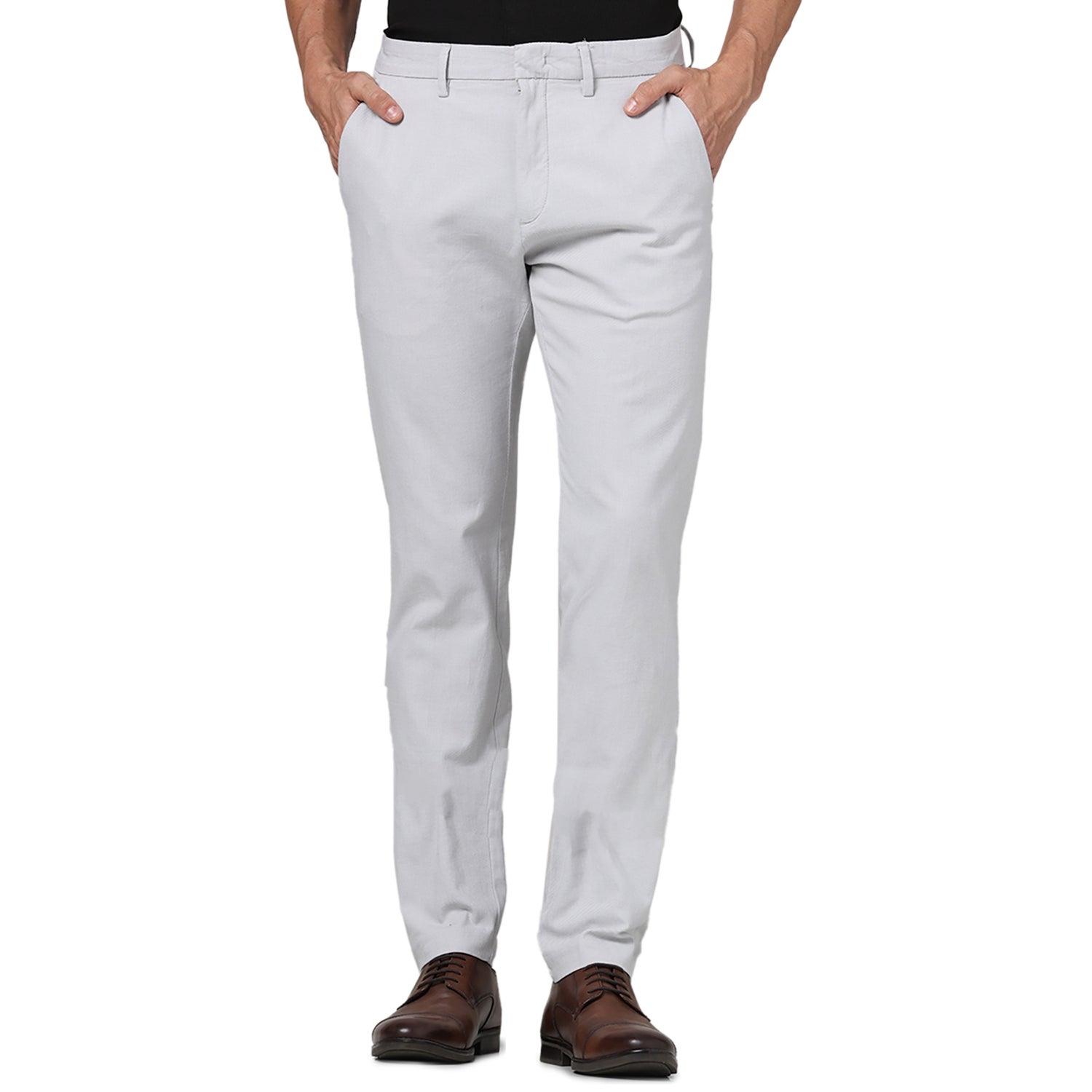 Men Grey Solid Slim Fit Cotton Formal Trousers (GOSI)