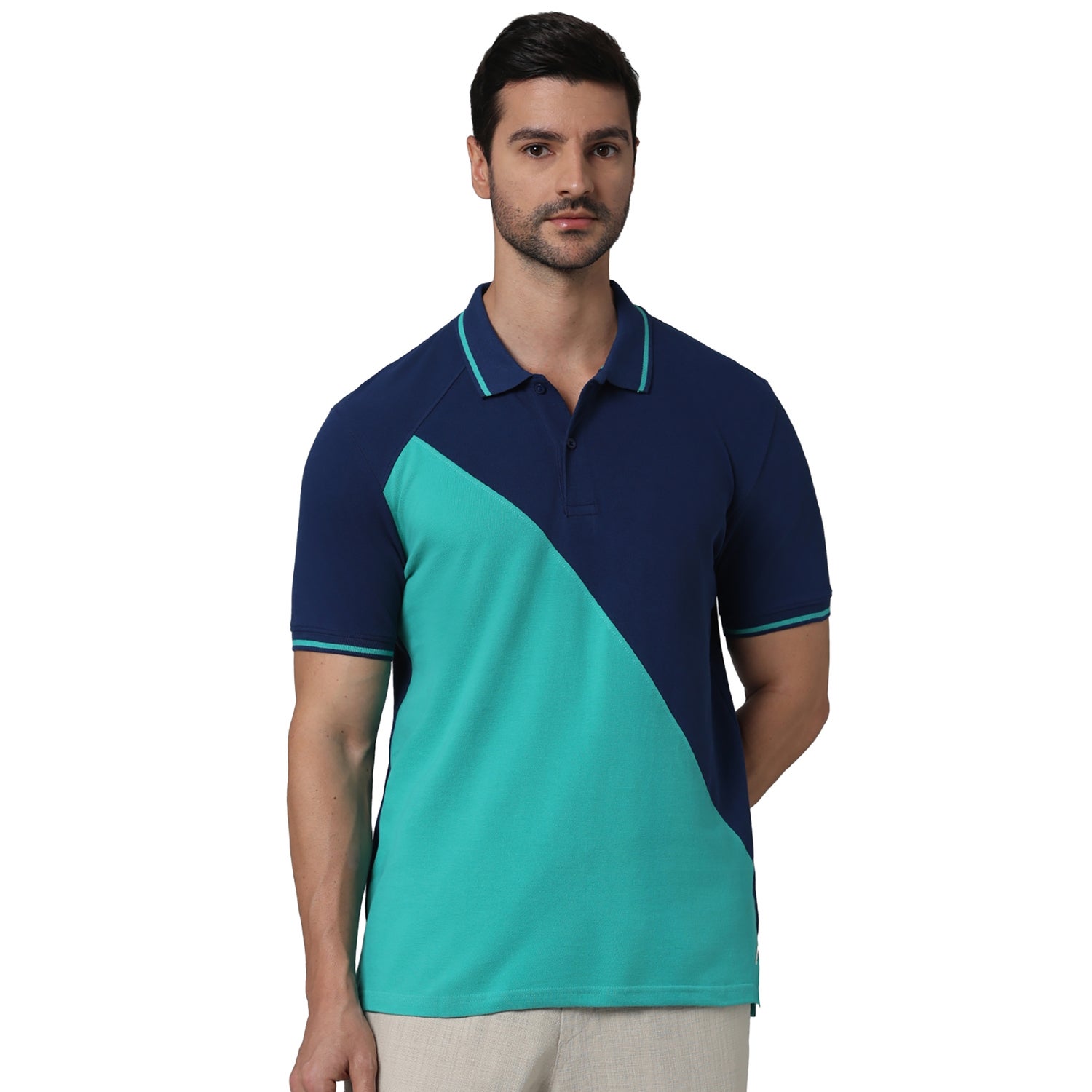 Men Green Polo Collar Colourblocked Regular Fit Cotton Fashion Polo Tshirt (GECROSS)