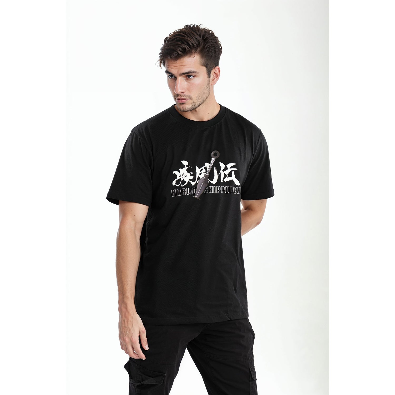SASUKE- Black Printed Cotton T- Shirt (LJENARUIN)