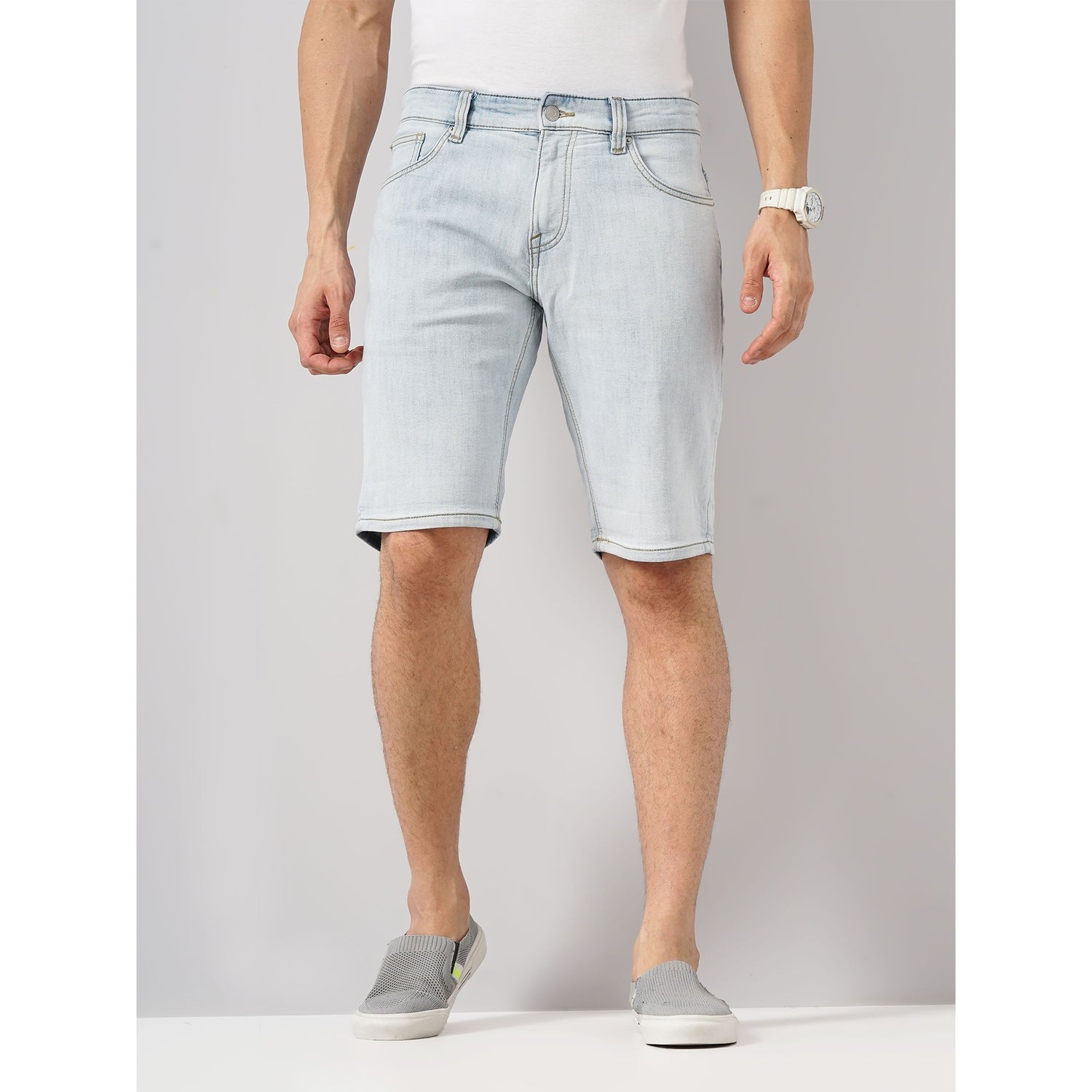Men Blue Solid Regular Fit Cotton Knit Casual Shorts (BOKNITBM)