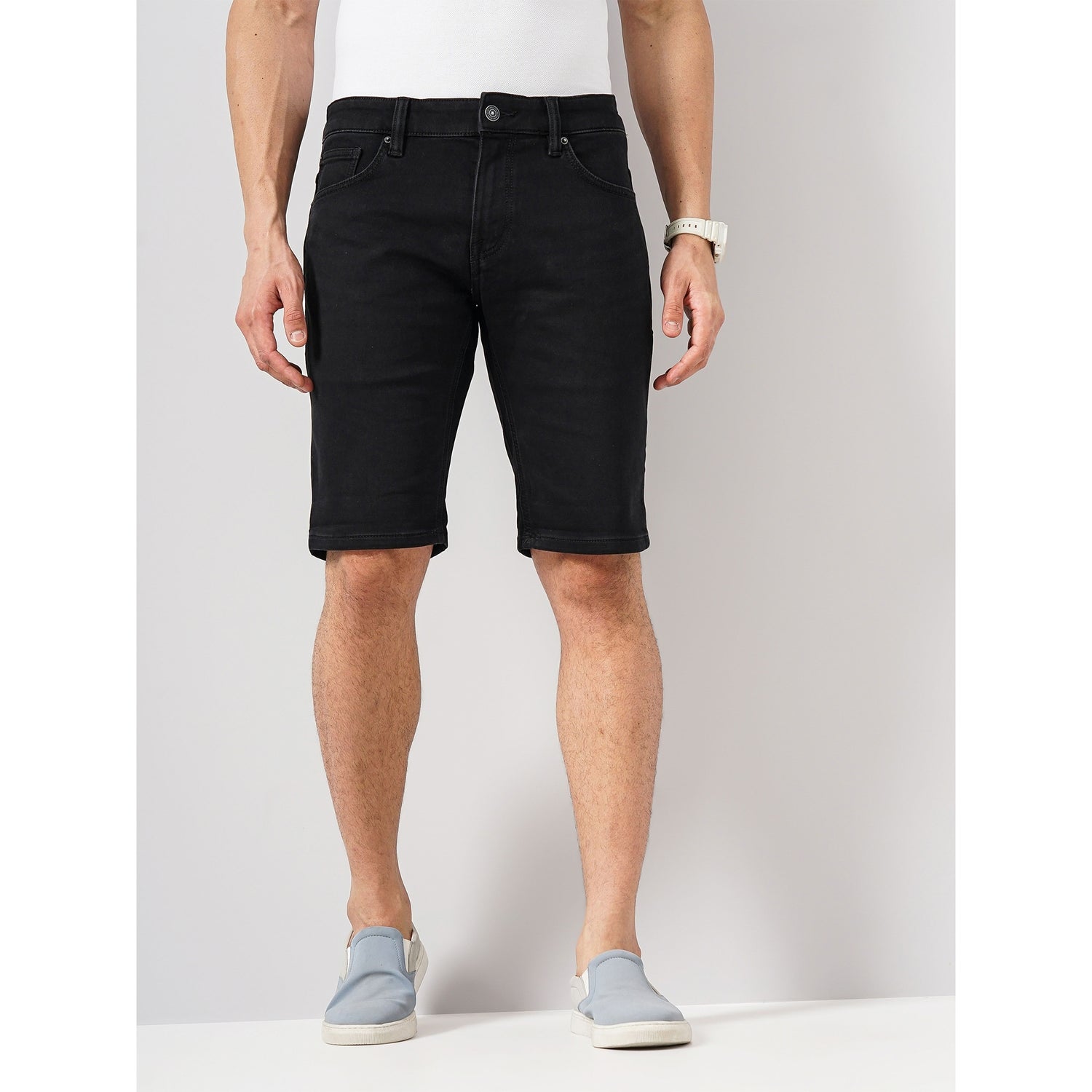 Men Black Solid Regular Fit Cotton Knit Casual Shorts (BOKNITBM)