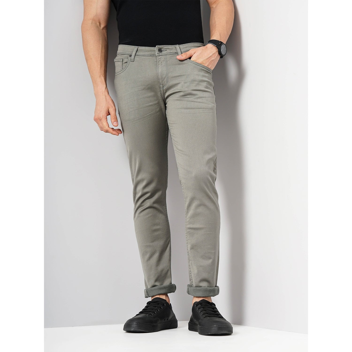 Men Grey Solid Slim Fit Cotton Colored Denim Jeans (GOSHADE25)