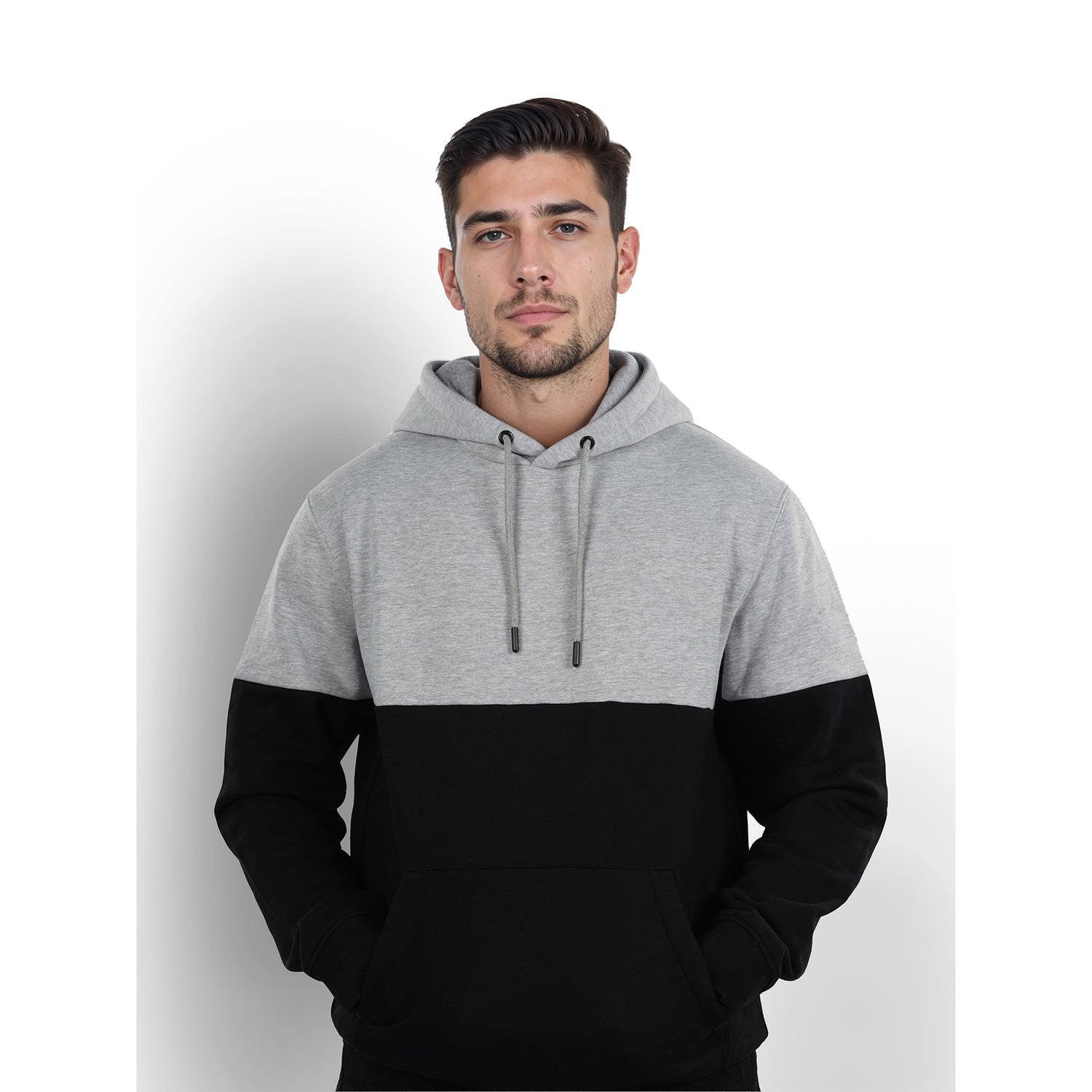 Men Grey Hood Colourblocked Regular Fit Cotton Sweatshirts (JECOBLOCO)