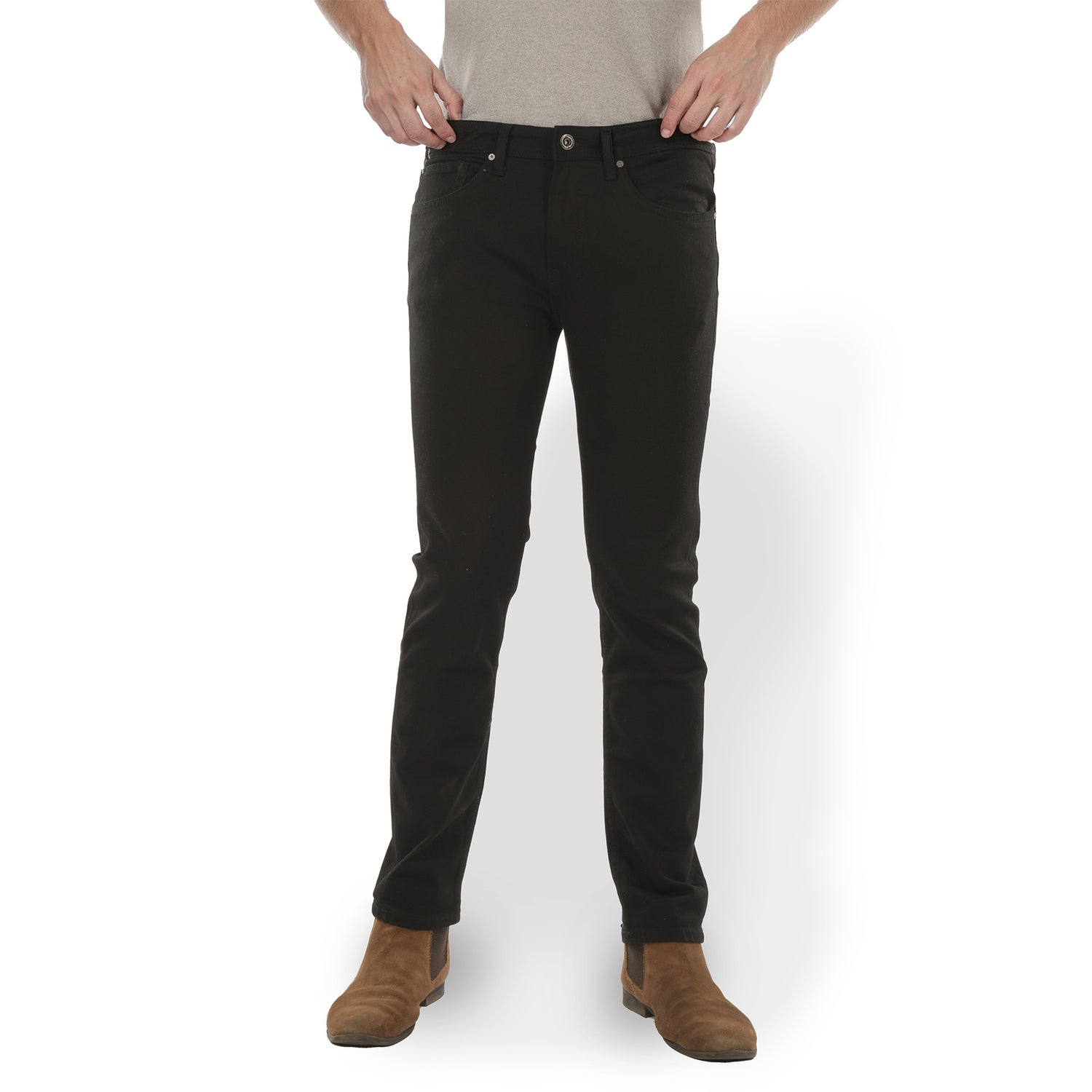 Men Grey Regular Fit Cotton Stay Black Jeans (JOSTAYSTL)