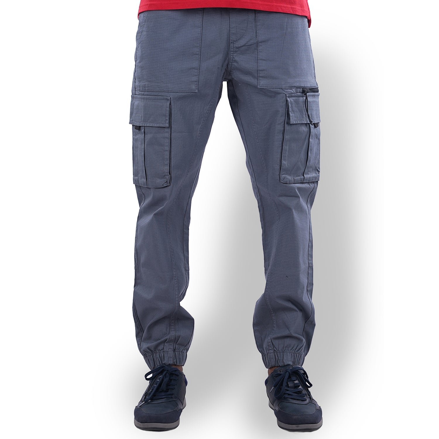 Men Grey Solid Regular Fit Cotton Cargo Trousers (GOCOTONIN)