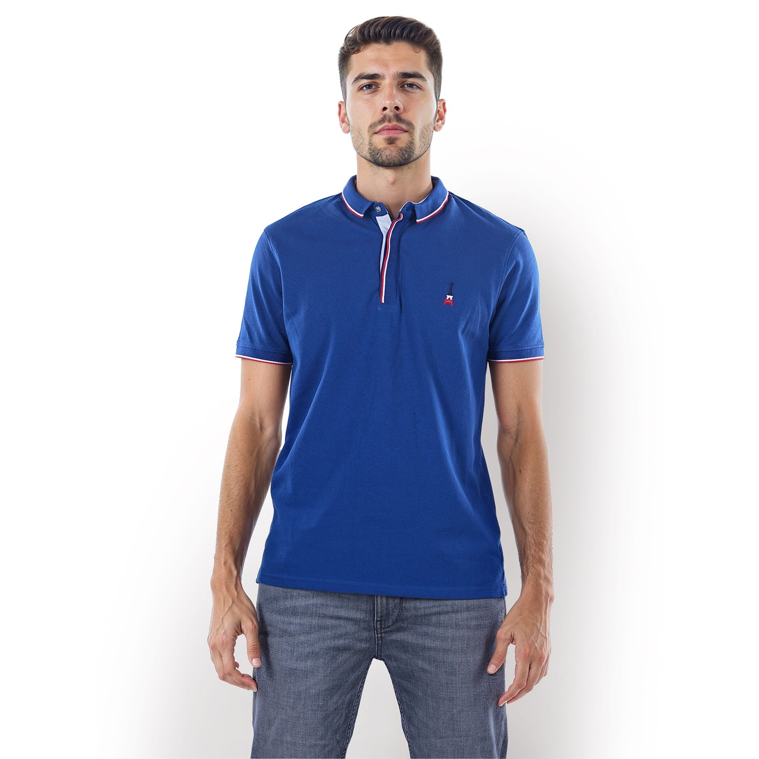 Men Blue Polo Collar Solid Regular Fit Cotton Basic Polo Tshirts (JEPARIS2)