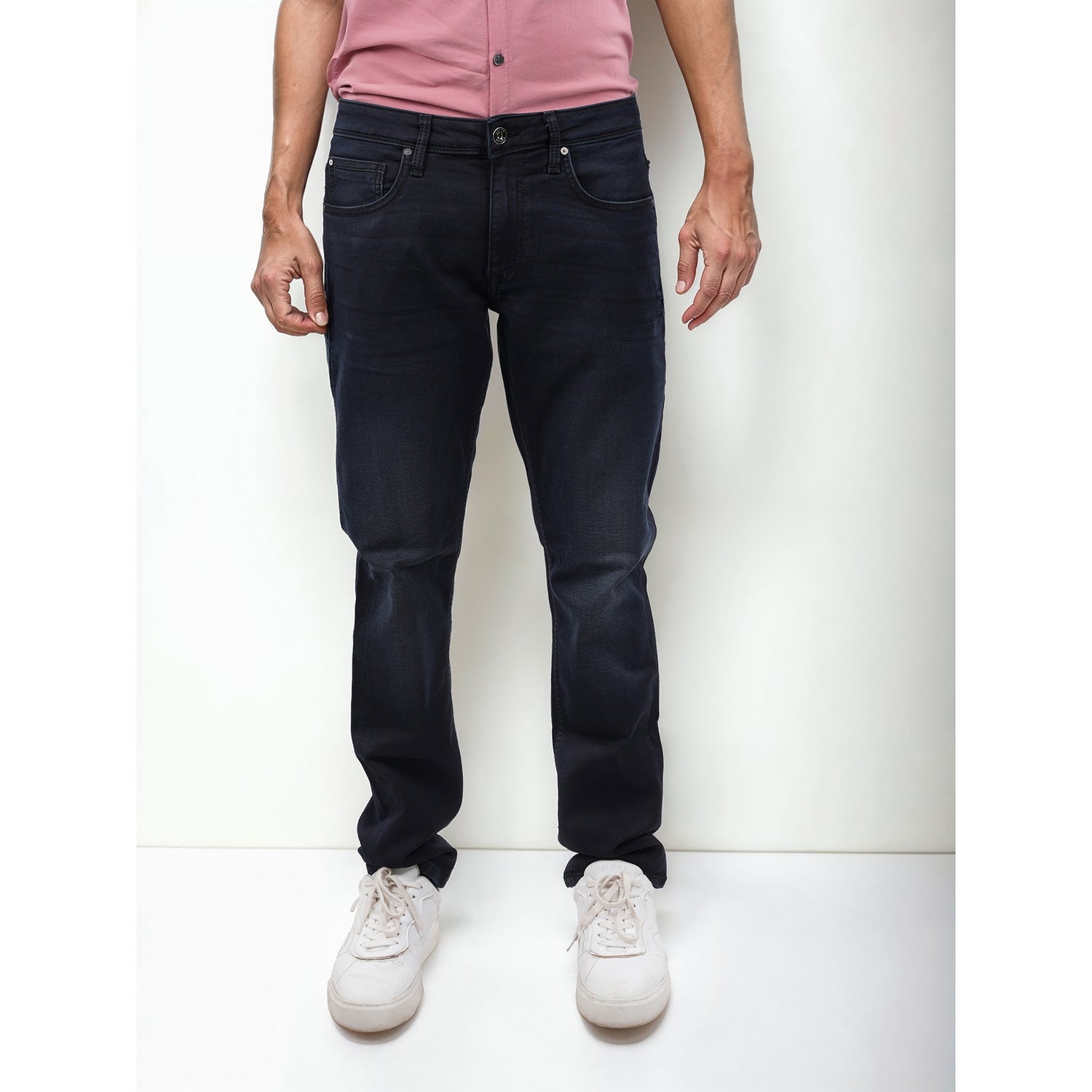 Men Blue Solid Slim Fit Cotton Knit Dobby Jeans (JOMELAN25)