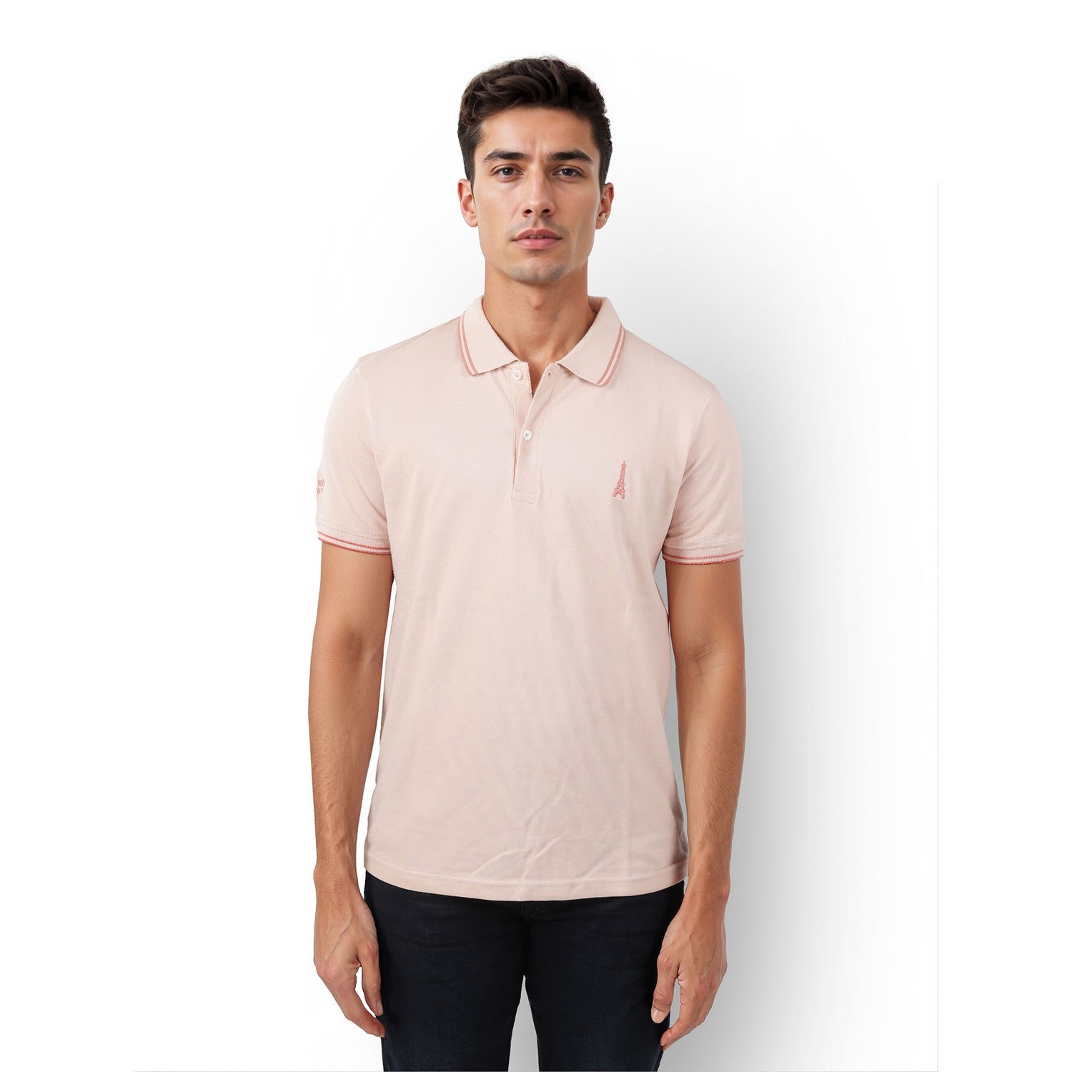 Men Pink Polo Collar Solid Regular Fit Cotton French Polo Tshirts (FEFRANCE2)