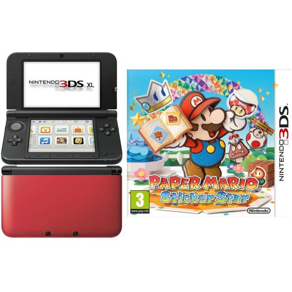 parkere Menda City kompression Nintendo 3DS XL Console (Red and Black) Bundle Includes: Paper Mario:  Sticker Star 3D Games Consoles - Zavvi US