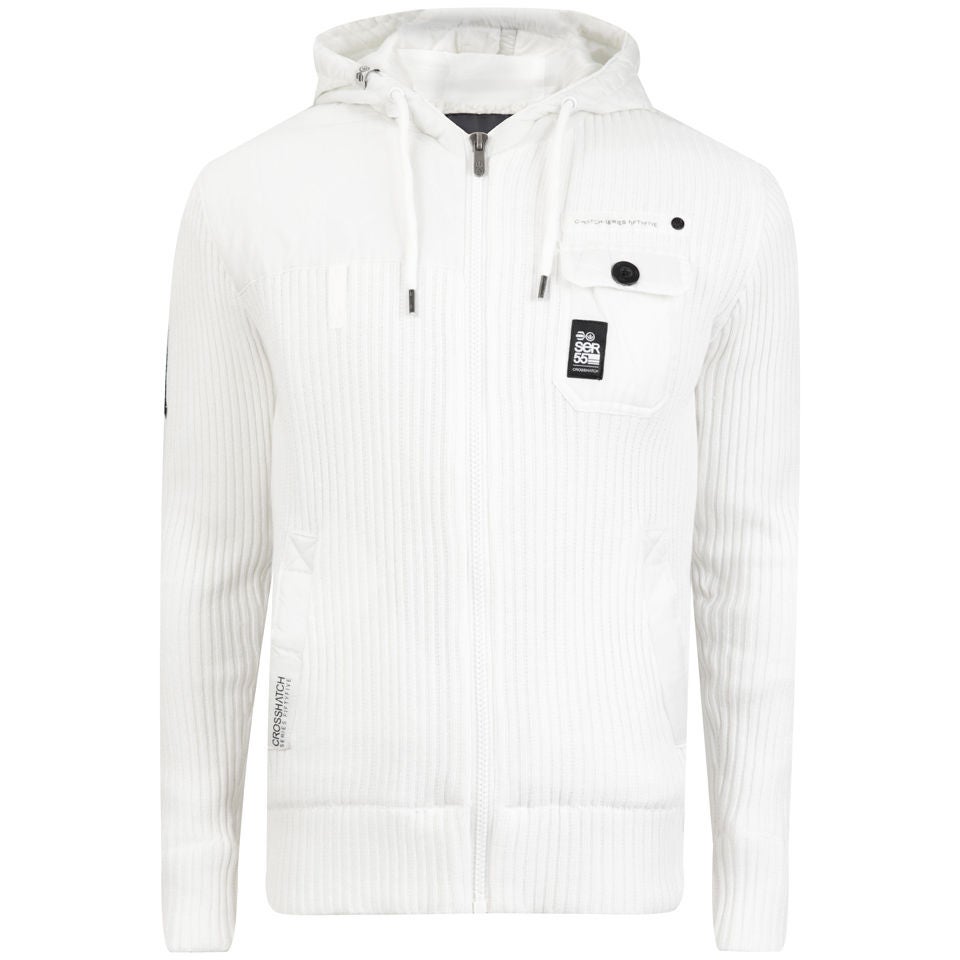 Crosshatch Men s Barksons Ribbed Hooded Knit Off White Mens Clothing Zavvi UK