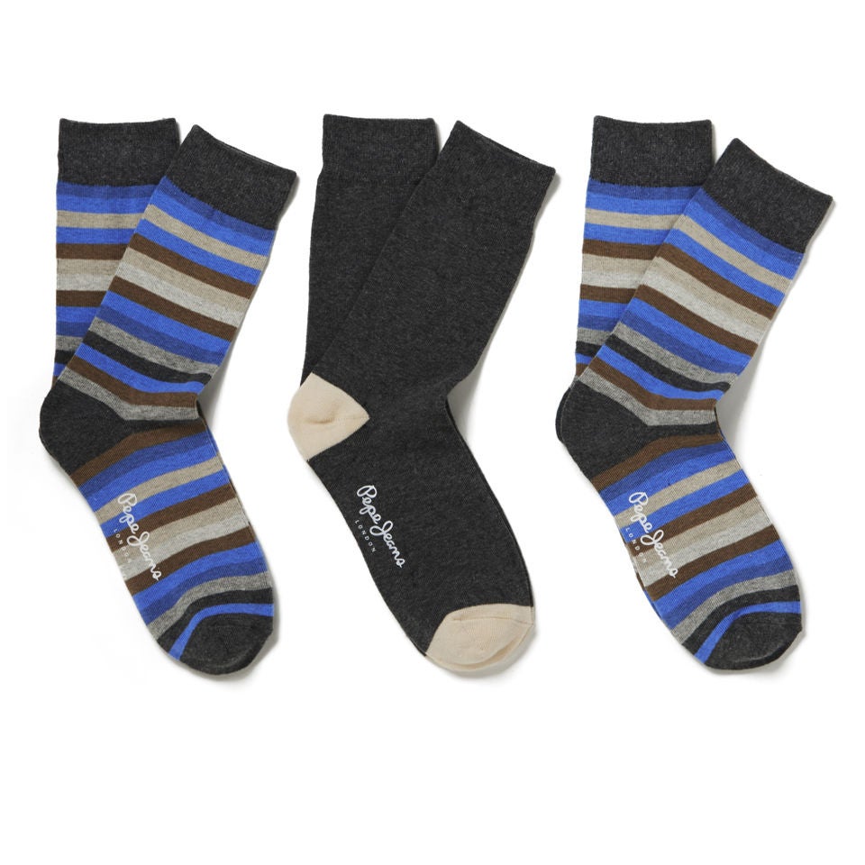 Pepe Jeans Men's Carlos Pack Socks Grey Marl Stripe/Grey