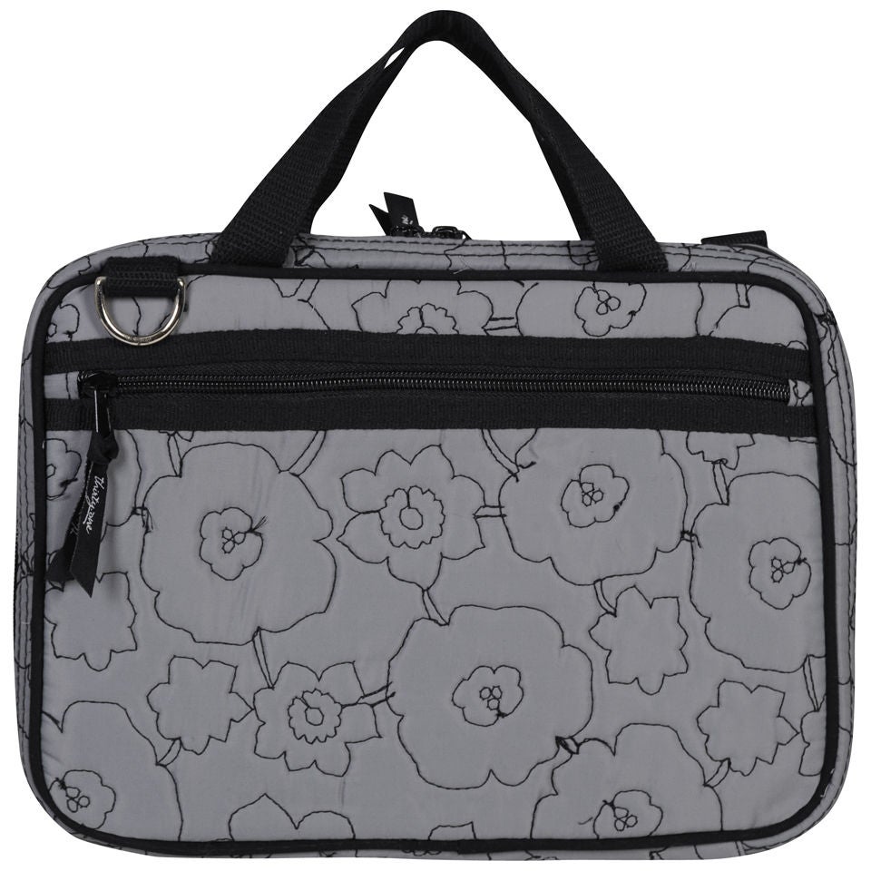 Thirty One Double Zip Cosmetic Bag Grey Quilted Poppy Free US
