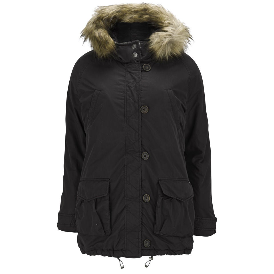 Maison Scotch Women s Hooded Detachable Faux Fur Parka Black TheHut
