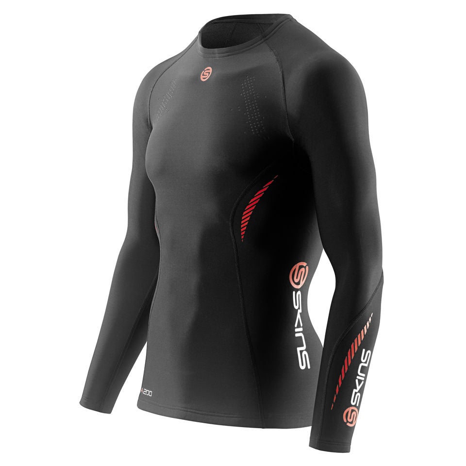 Skins A200 Men's Long Sleeve Thermal Jersey Round Neck - Black/Red