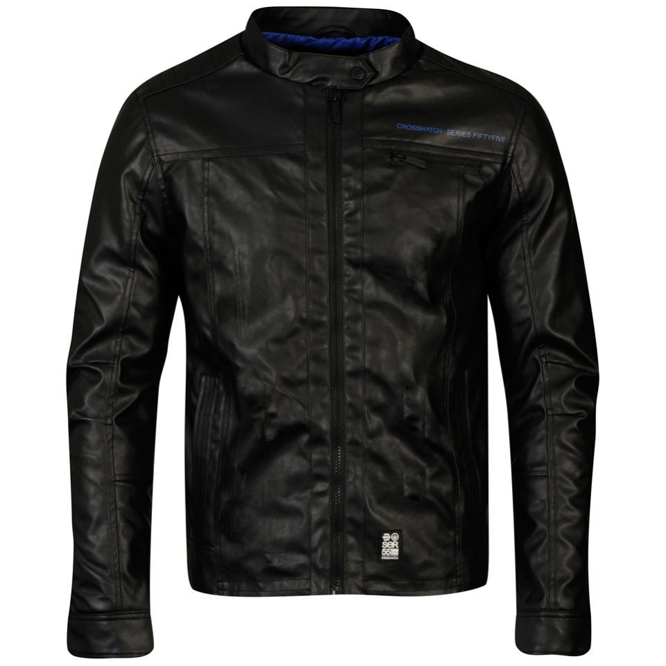 Crosshatch Men s Leather Look Jacket Black Blue