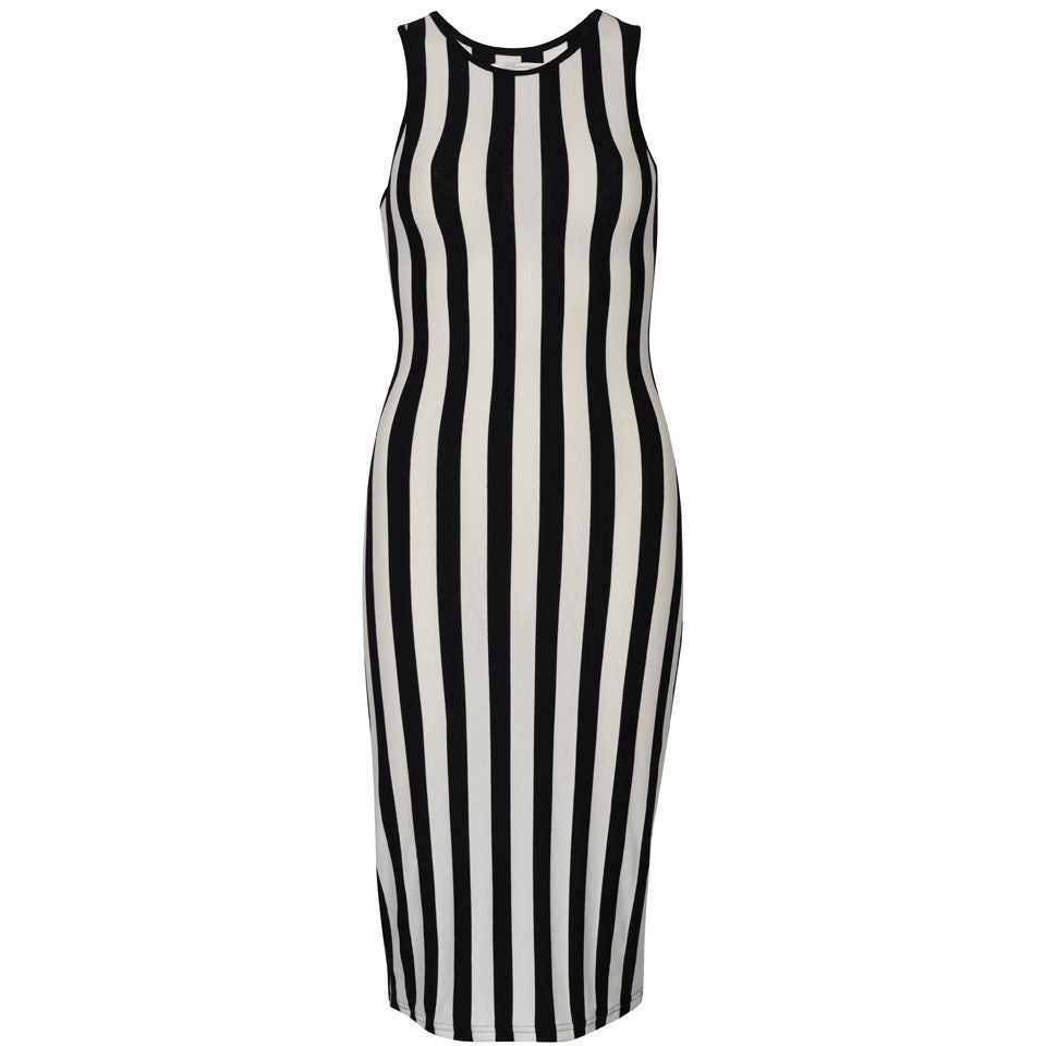 Vertical striped midi cheap dress