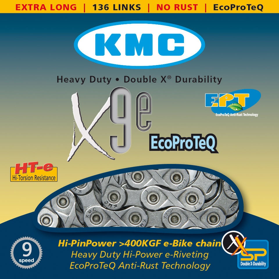 KMC X9 Eco Pro Teq Chain 136 Links Silver ProBikeKit UK