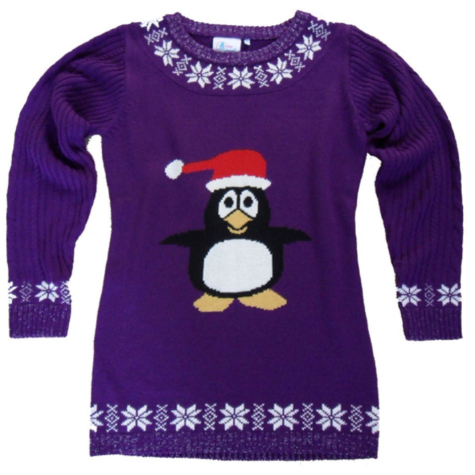 Christmas Jumper Penguin V Neck Jumper Fairisle Penguin Christmas