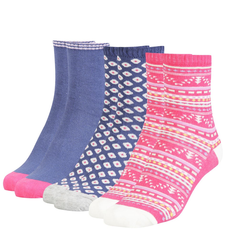 Miss Outrage Women S 3 Pack Socks Sweetbox Gift Set Navy Hot Pink Thehut Com