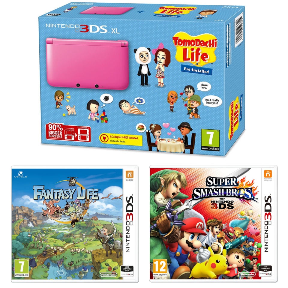 Nintendo 3DS XL Pink Console - Includes Tomodachi Life, Super Smash Bros. &  Fantasty Life Games Consoles - Zavvi US