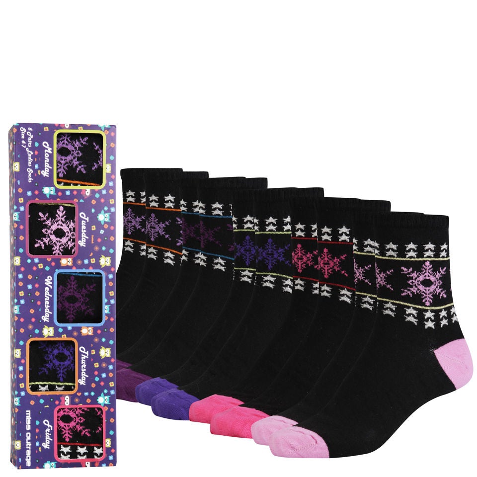 Miss Outrage Women S 5 Pack Socks Gift Set Black Womens Clothing Zavvi Uk