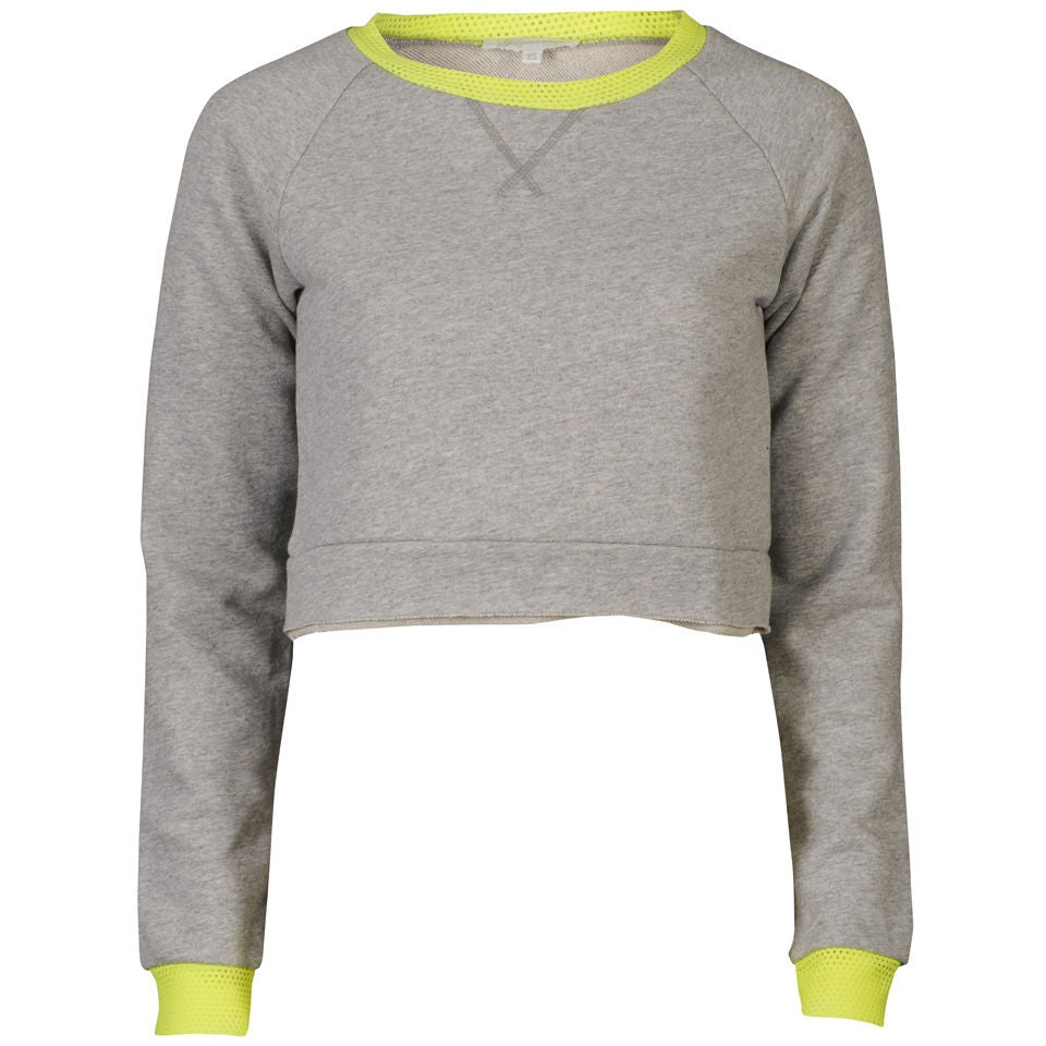 Glamorous Women s Crop Sweatshirt with Neon Trim Grey Marl Neon