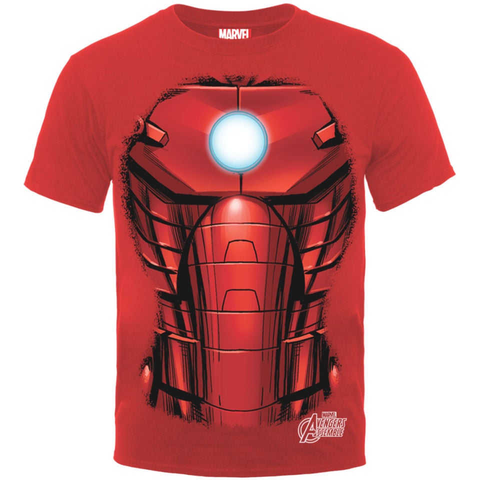 Marvel Avengers Assemble Men's T-Shirt Iron Man Chest Burst Red