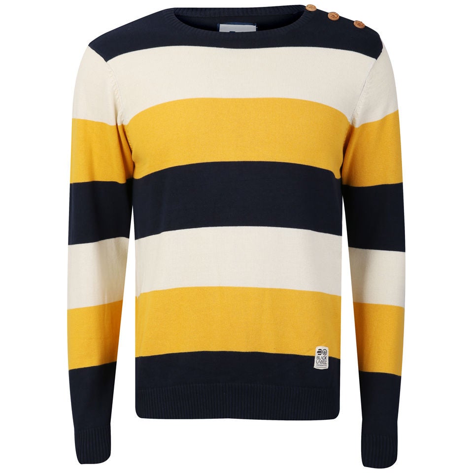Crosshatch Men's Counter Striped Knitted Jumper Mineral Yellow