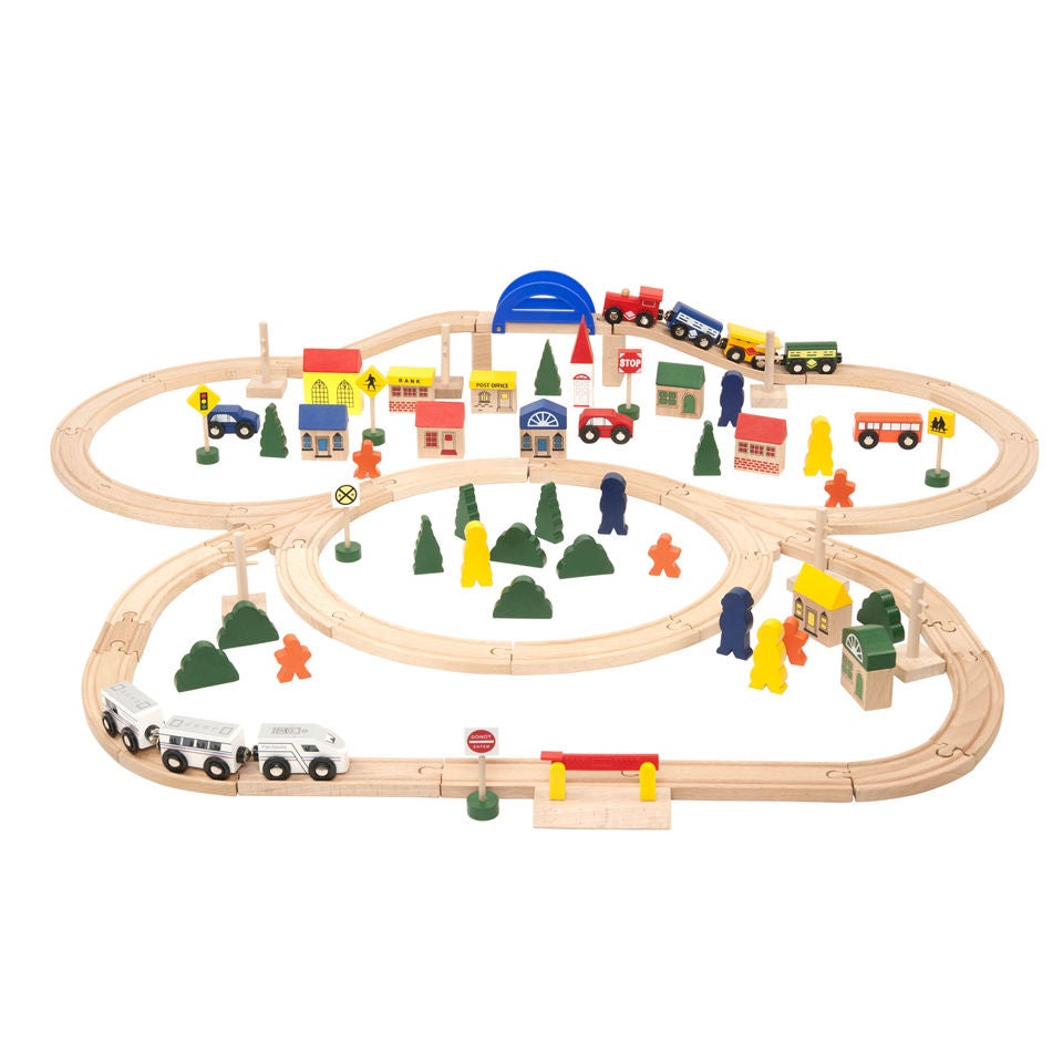 All aboard deluxe wooden train set 2025