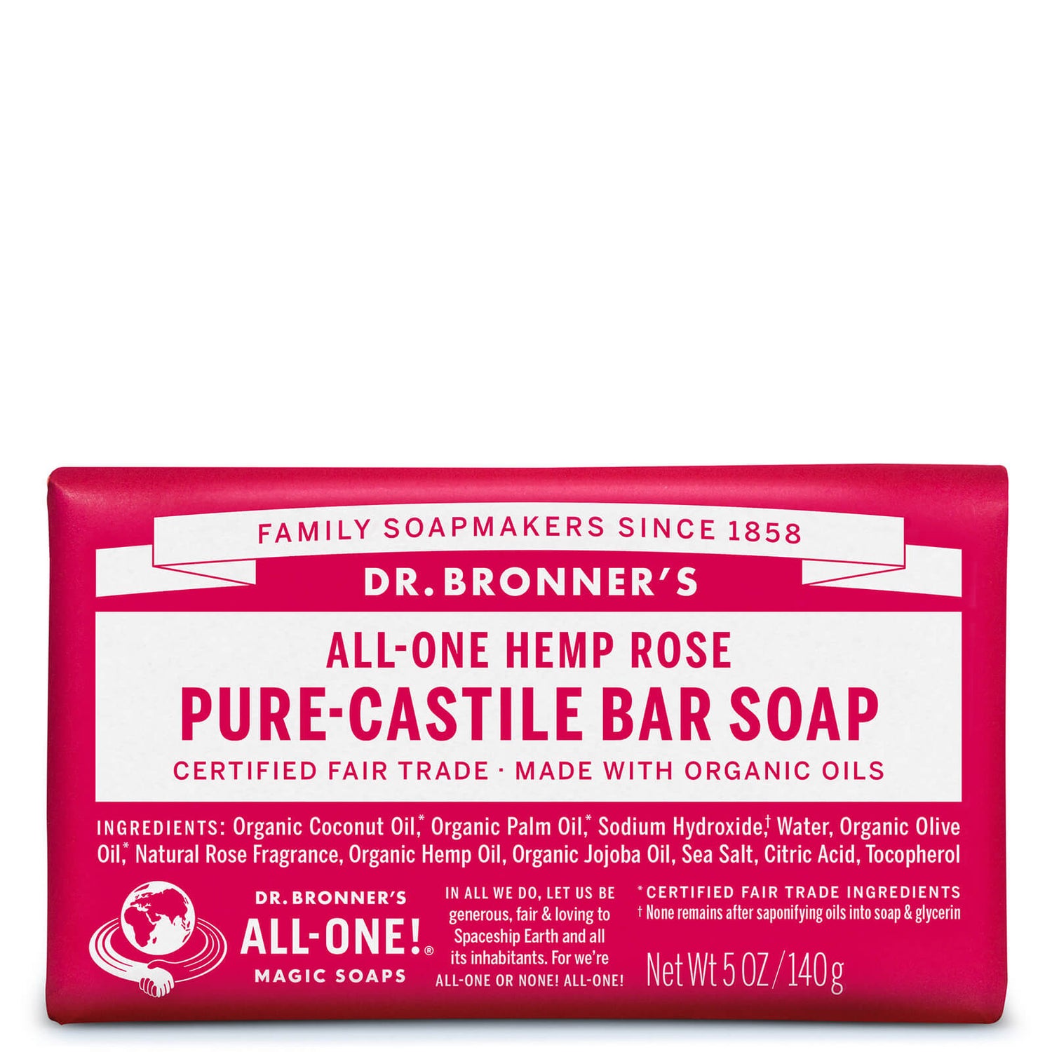 Dr. Bronner's Pure Castile Bar Soap Rose 140g LOOKFANTASTIC