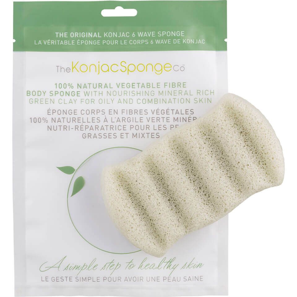 Спонж для ванны с 6 желобками с зеленой глиной The Konjac Sponge Company 6 Wave Bath Sponge with Green Clay