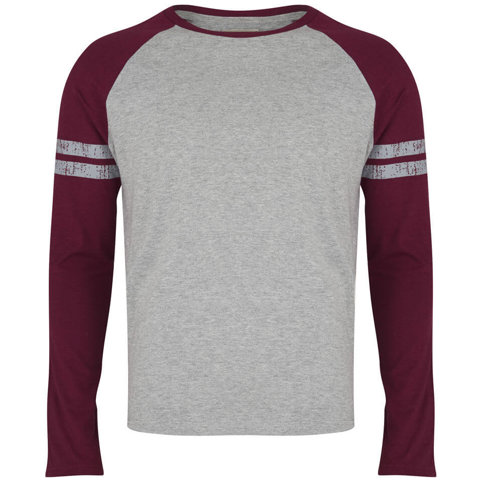 Brave Soul Men's Raglan Contrast Stripe Long Sleeve Top Burgundy
