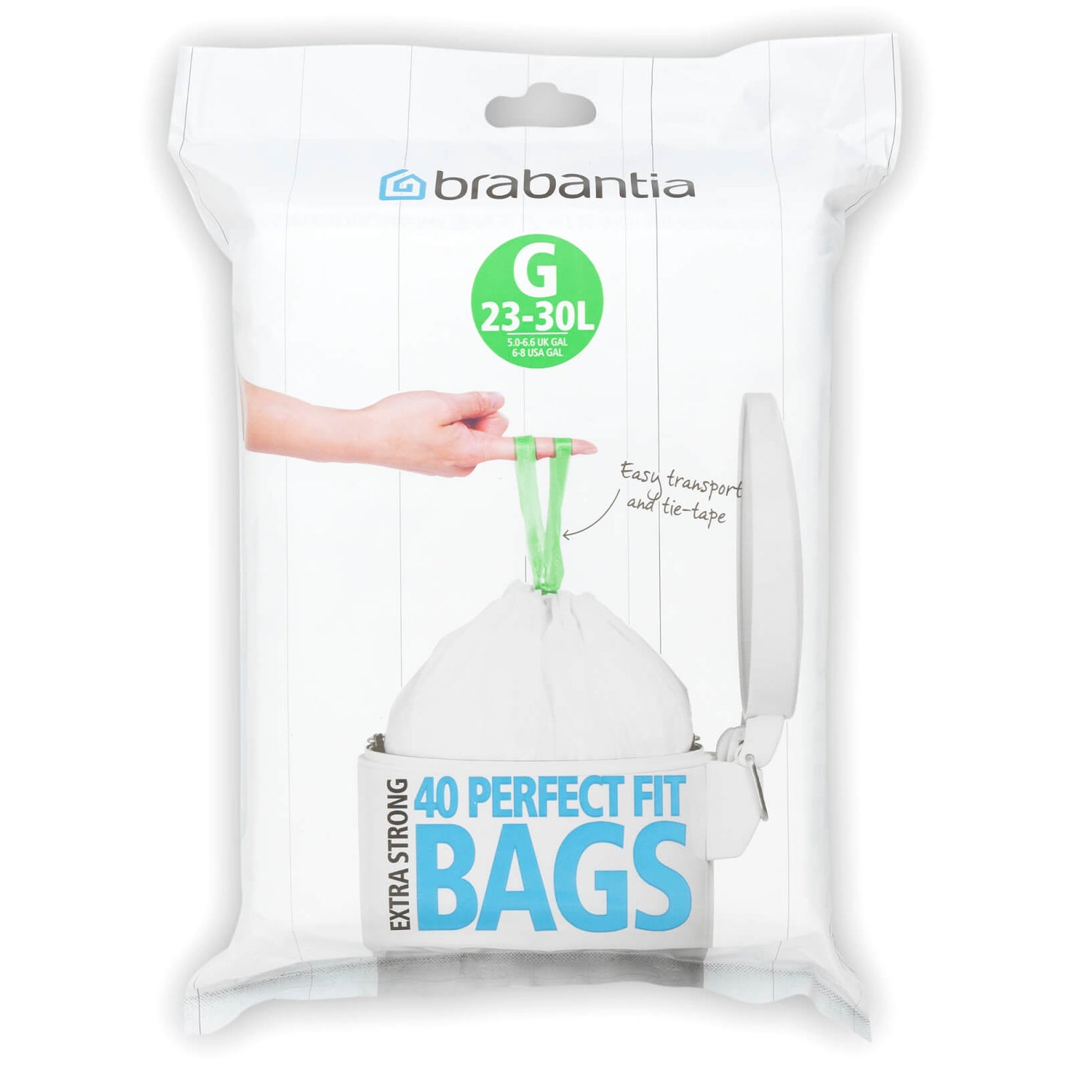 Brabantia PerfectFit Bags 23-30 Litre [G], Dispenser Pack of 40 Bags - White