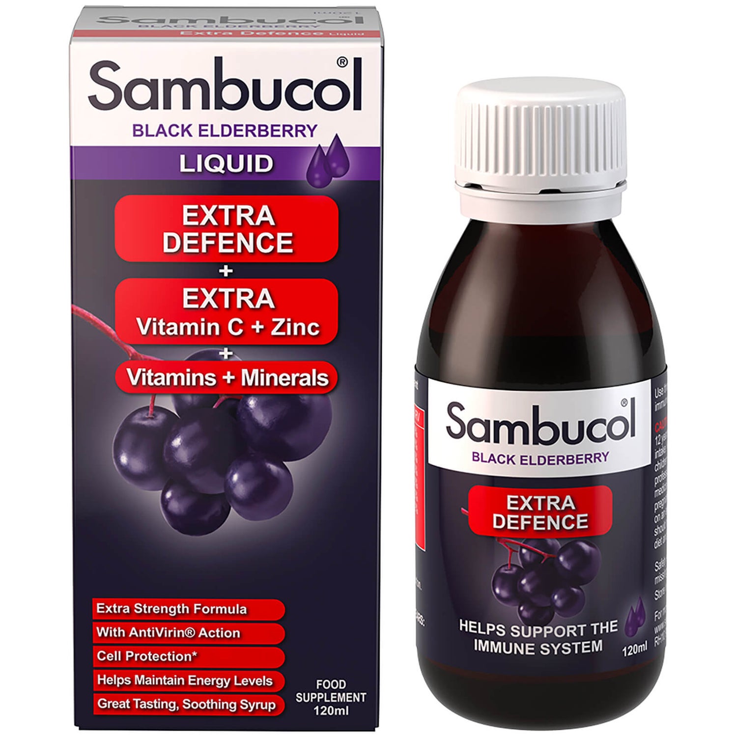 Nestemäinen Sambucol Extra Defence -ravintolisä (120ml)