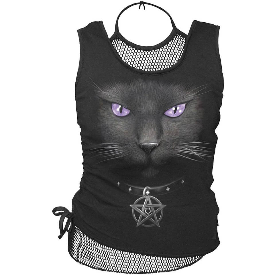 Camiseta rejilla Spiral Black Cat 2en1 - Mujer - Negro Womens Clothing