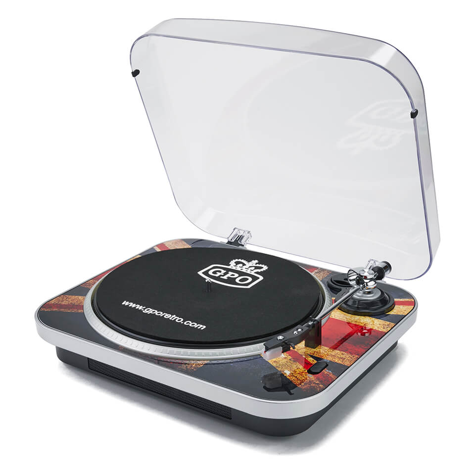 GPO Retro Jam 3 Speed Stand Alone Vinyl Turntable with Built In Speakers Union Jack