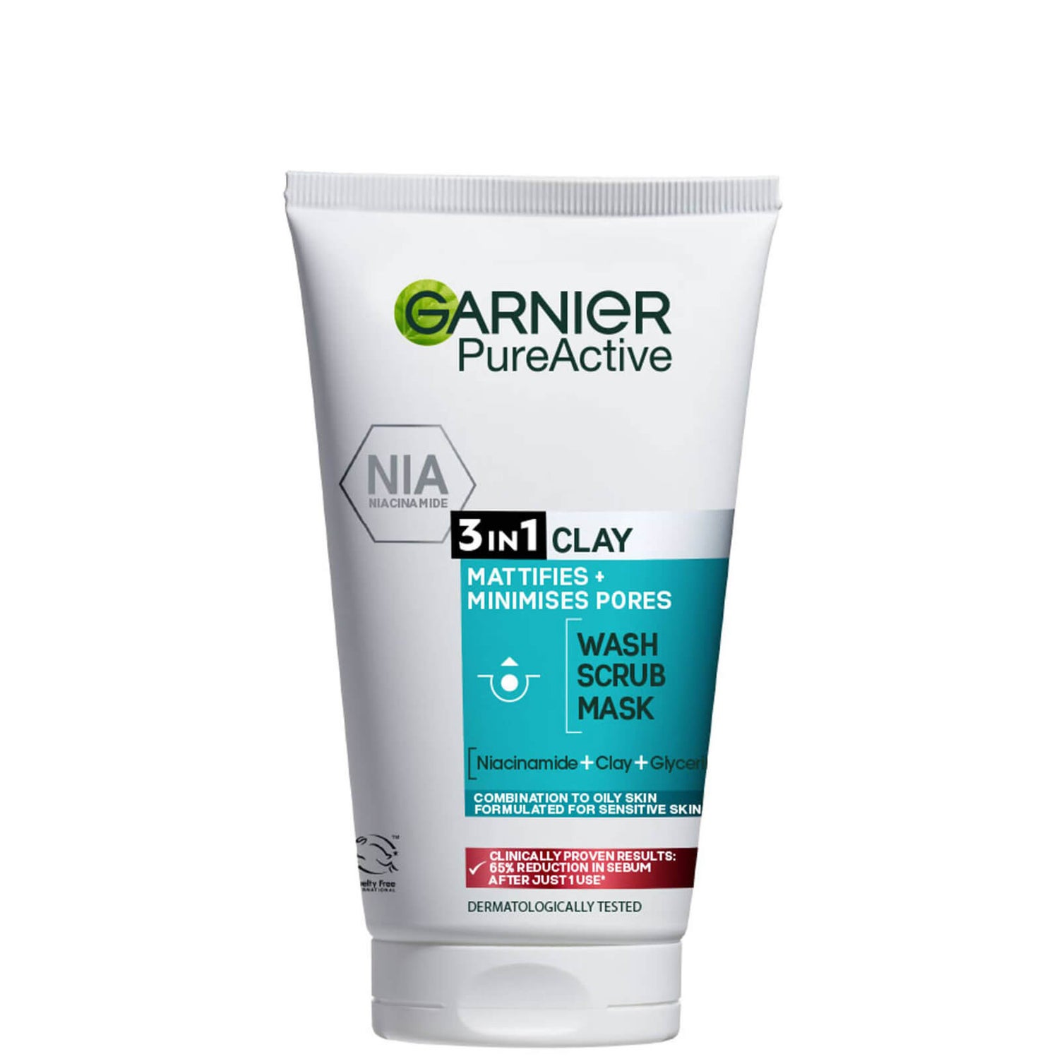 Garnier Pure Active 3in1 Clay Wash Scrub Mask Oily Skin 50ml LOOKFANTASTIC