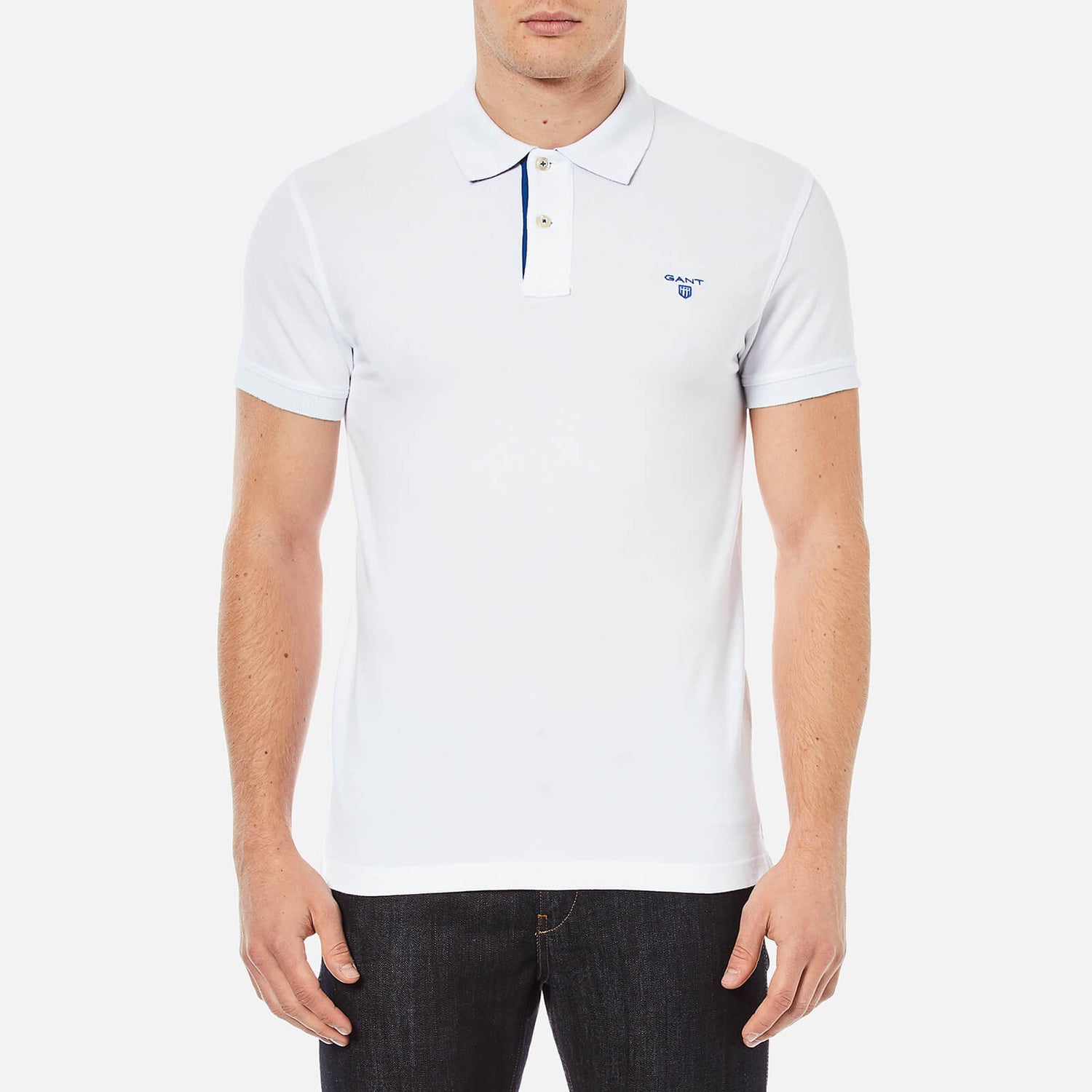 GANT Men's Contrast Collar Pique Polo Shirt White