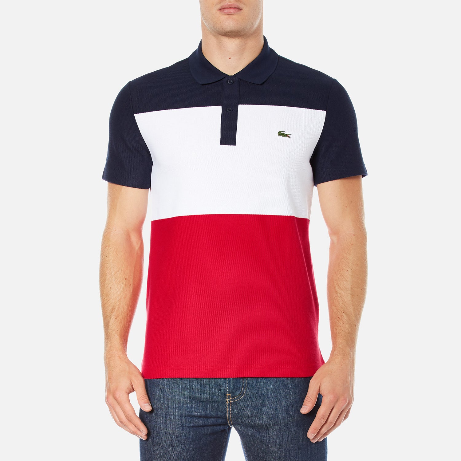Red white and blue lacoste shirt deals