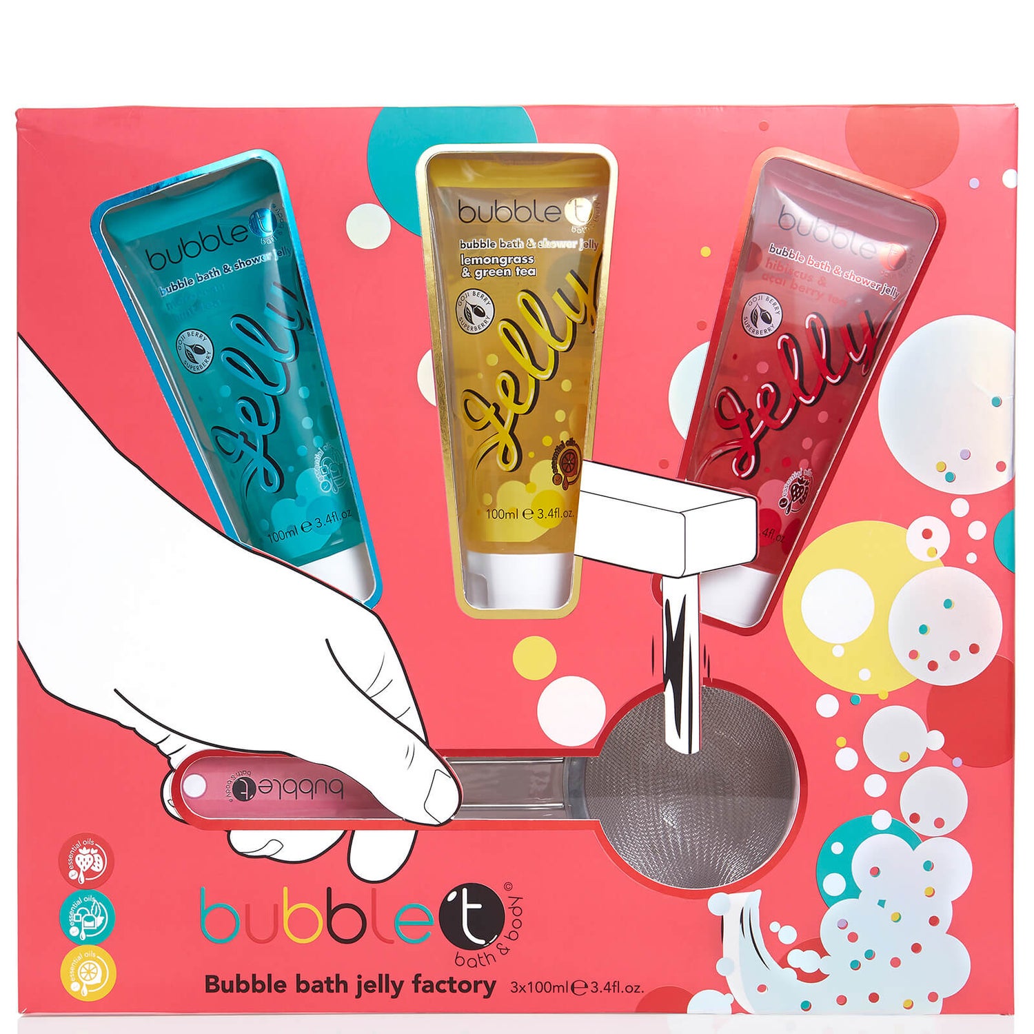 Bubble T Bath & Body Wobble & Scrub Shower Jelly Set with Shower Puff