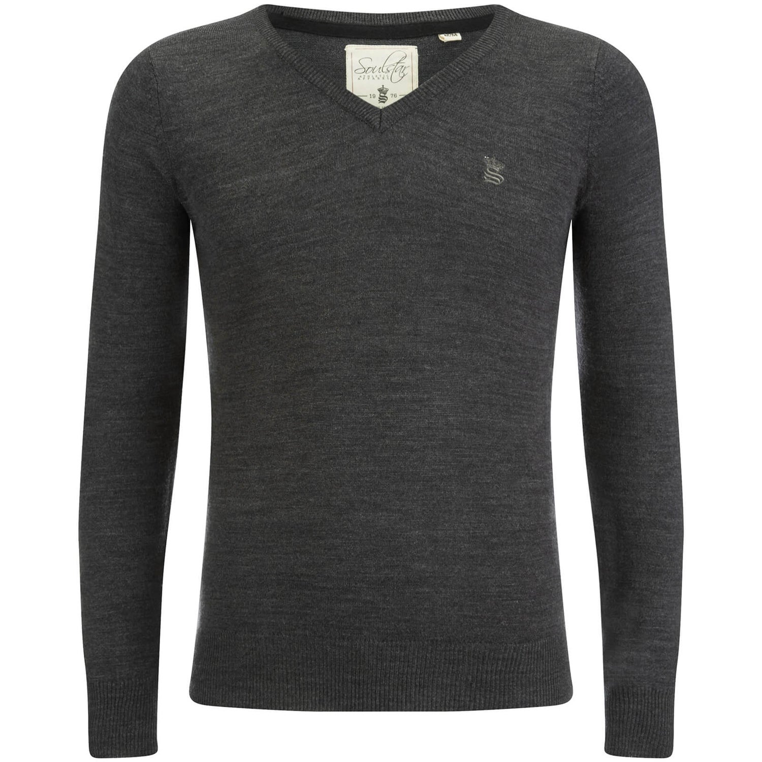 Soul Star Men s Alpha V Neck Jumper Charcoal Melange Mens