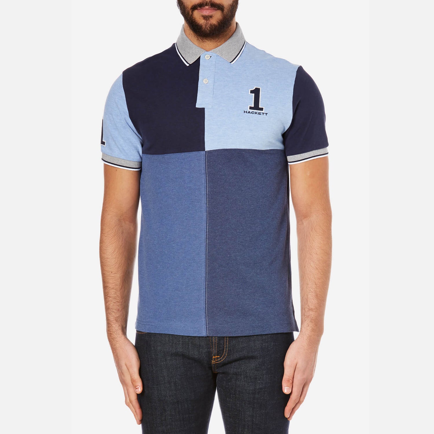 Hackett London Men's Marl Numbered Quad Polo Shirt - Blue/Multi | TheHut.com