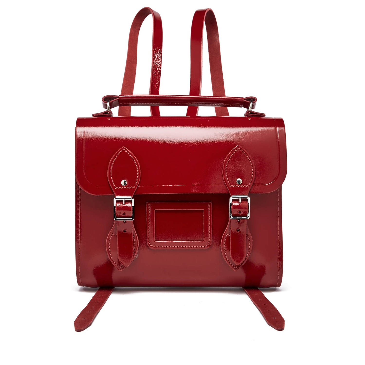 red patent leather backpack