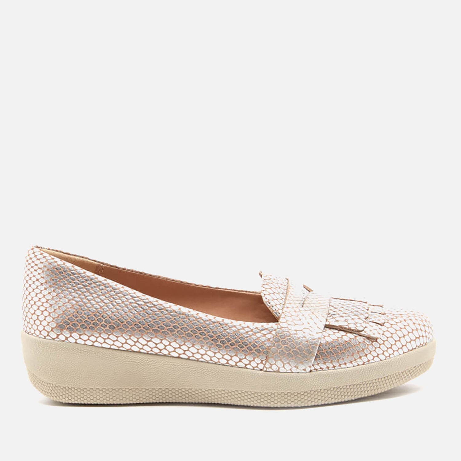 FitFlop Women s Fringey Sneakerloafer Loafers Silver Snake TheHut