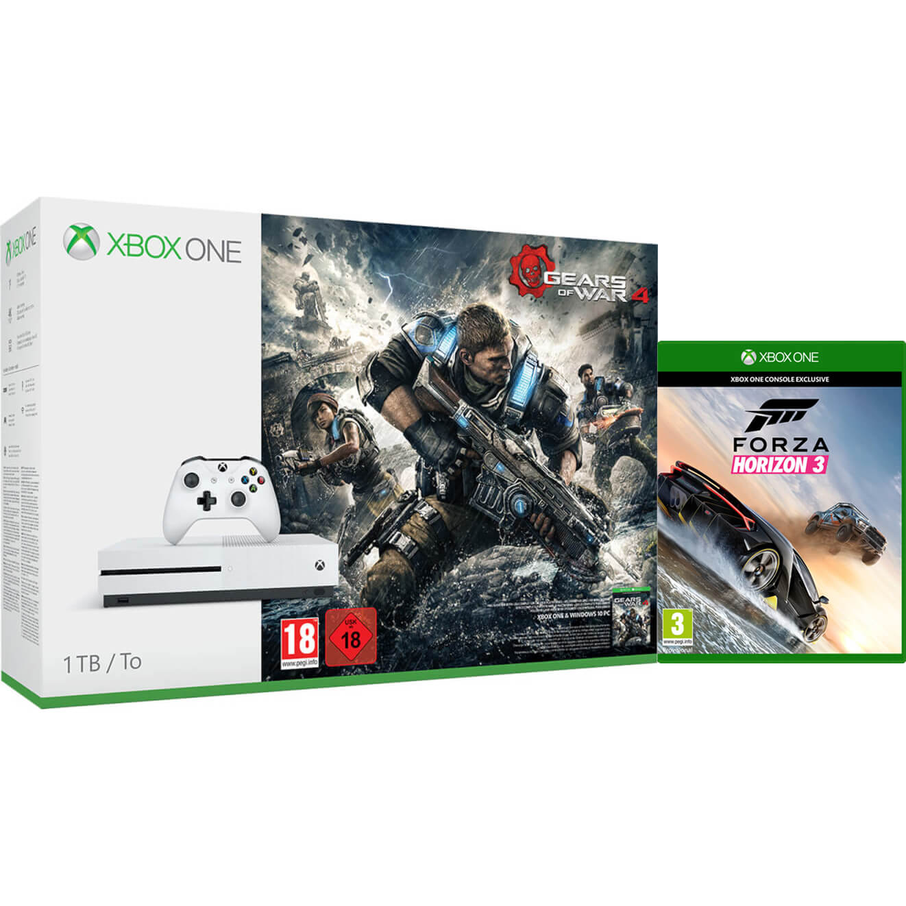 Xbox One S 1TB Console - Includes Gears of War 4 and Forza Horizon 3 Games  Consoles - Zavvi UK