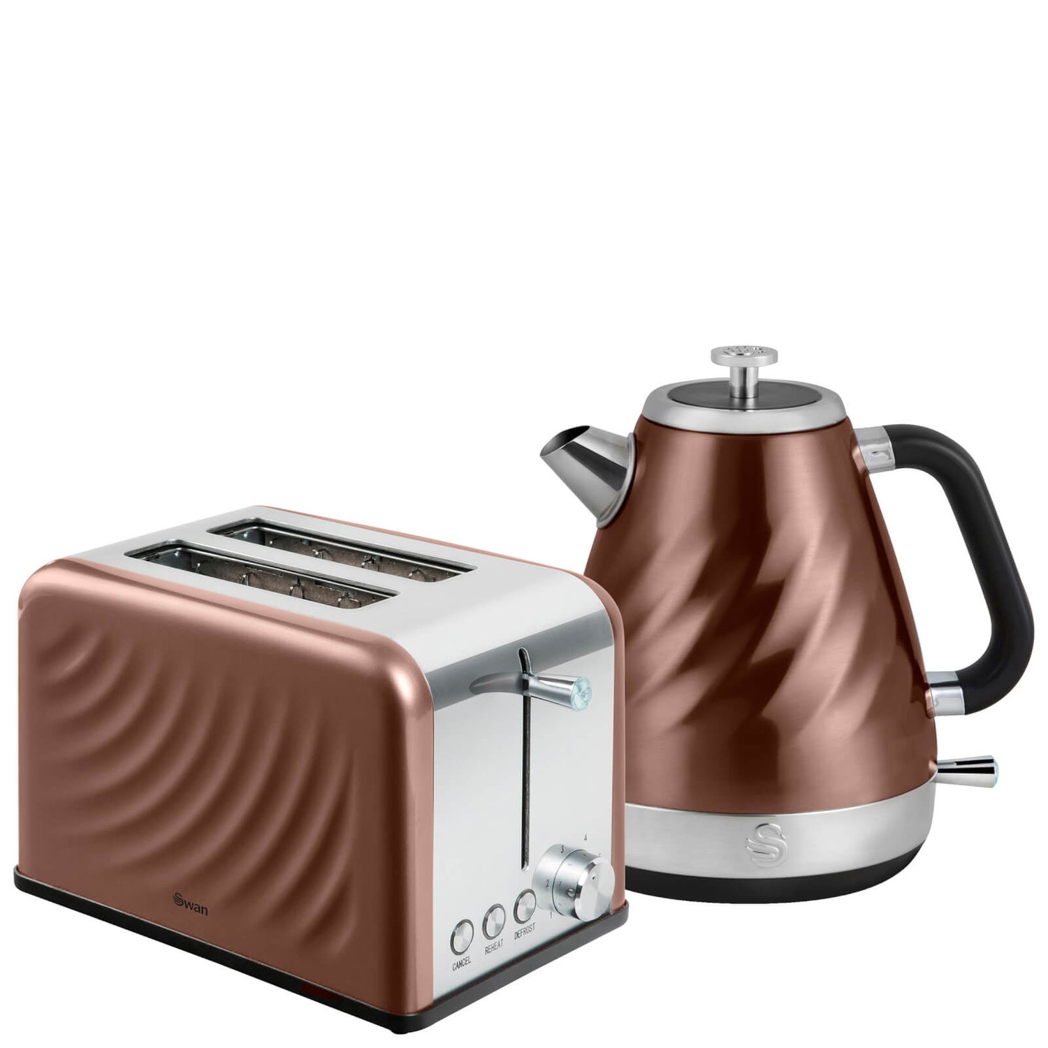Swan Twist Jug Kettle 1.6L and 2 Slice Toaster Copper