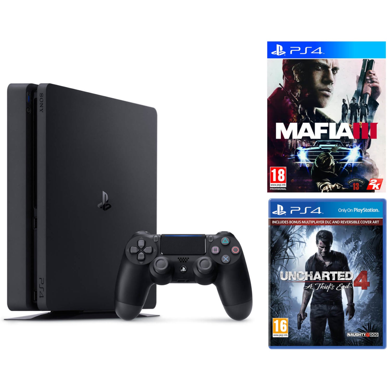 PlayStation 4 Slim 500GB Console - Includes Uncharted 4 and Mafia III Games  Consoles - Zavvi UK