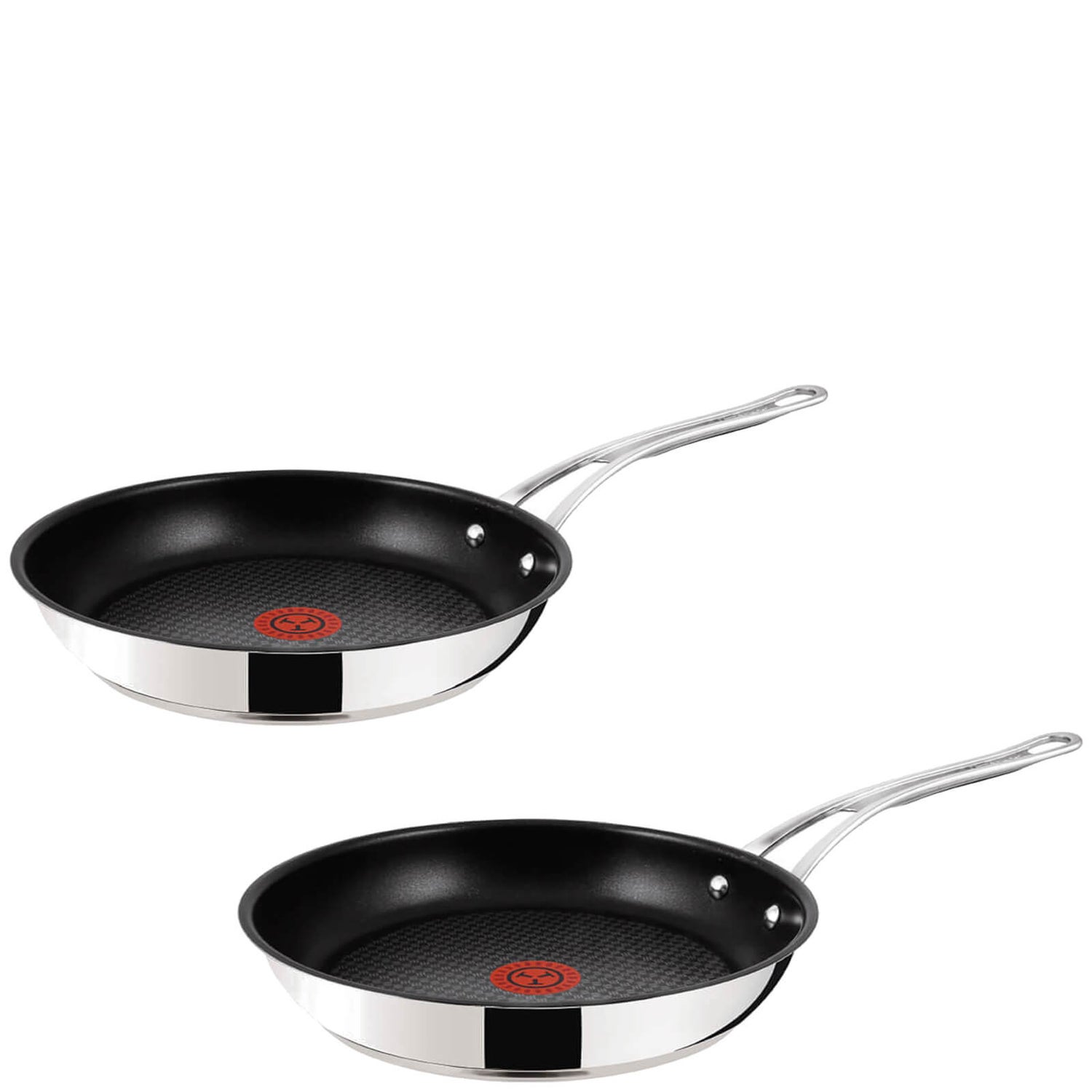 Tefal Jamie Oliver Cook's Direct Stainless Steel, 2 Piece Frying Pan Set,  24 & 28cm, Non-Stick Coating, Heat Indicator, Riveted Safe-Grip Handle